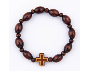 Różaniec Bransoletka Drewniana Na Gumce Brązowa