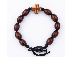 Różaniec Bransoletka Drewniana Na Sznurku Brązowa
