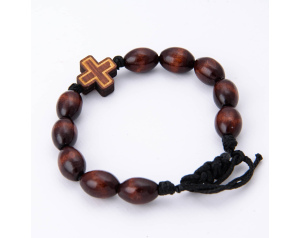 Różaniec Bransoletka Drewniana Na Sznurku Brązowa