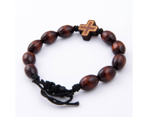 Różaniec Bransoletka Drewniana Na Sznurku Brązowa