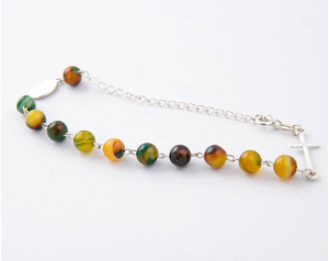 Różaniec Bransoletka Srebrna 10 Agat Zielono Żółty