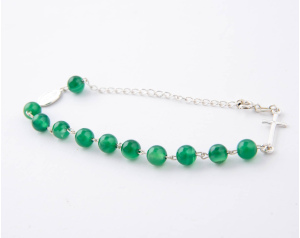 Różaniec Bransoletka Srebrna 10 Agat Zielony