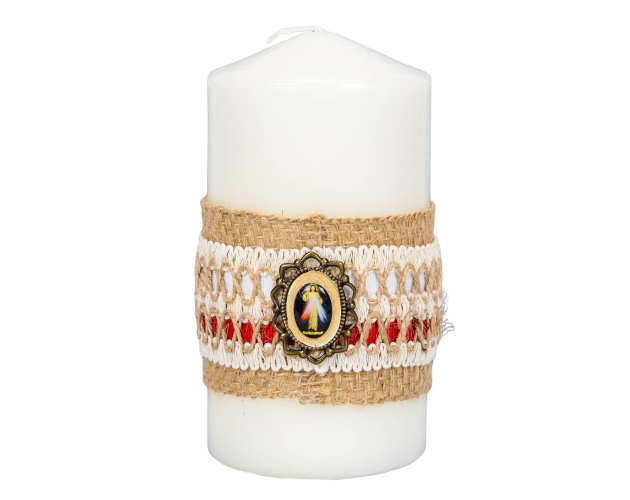 Świeca walec ecru 15 cm ozdobna Jezus Miłosierny