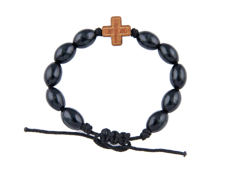 Różaniec Bransoletka Drewniana Czarna Wiązana