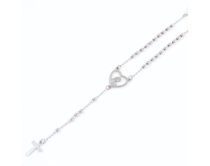 Różaniec metalowy rozpinany z Maryja, kolor srebrny