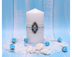 Świeca walec biała ozdobna 15 cm