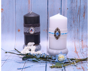 Świeca walec biała ozdobna 15 cm