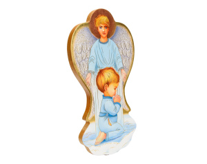 Anioł Na Drewnie Z Chłopcem Duży