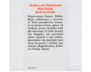 Karta Z Modlitwą - Matka Boża Częstochowska