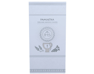 Kartka na komunię Pamiątka Pierwszej Komunii Świętej Tłoczona Srebrna