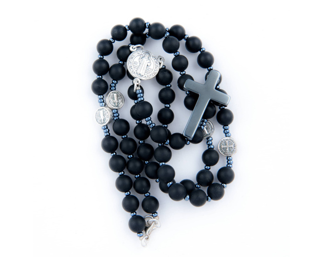 Różaniec Na Szyję Z Kamieni Onyx Matowy Benedykt