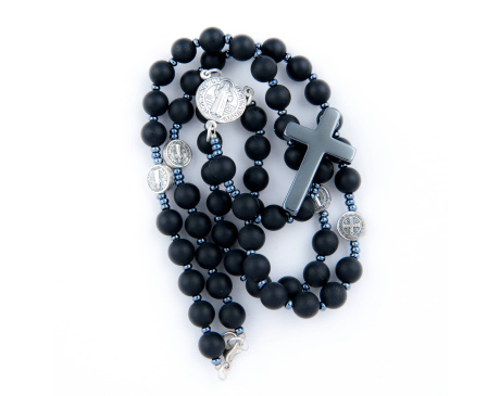 Różaniec Na Szyję Z Kamieni Onyx Matowy Benedykt