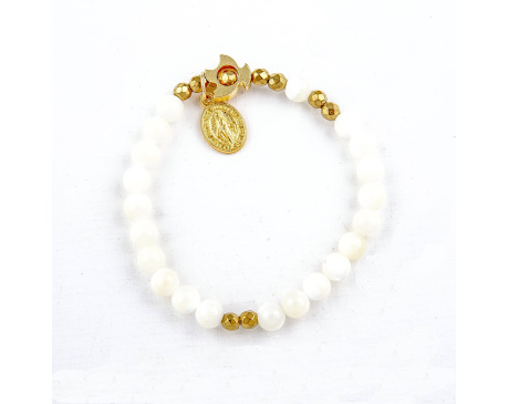 Różaniec Bransoletka Masa Perłowa Medalik