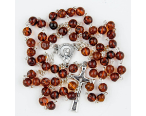 Różaniec maryjny z naturalnego, ciemnego bursztynu