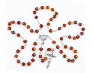 Różaniec maryjny z naturalnego, ciemnego bursztynu