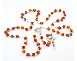 Różaniec maryjny z naturalnego, ciemnego bursztynu
