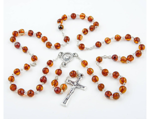 Różaniec maryjny z naturalnego, ciemnego bursztynu