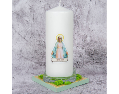 Świeca Biała Liturgiczna z Matką Boską Medjugorie