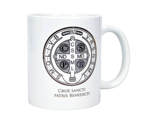 Kubek z religijnym napisem święty Benedykt