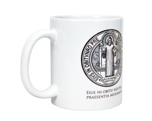 Kubek z religijnym napisem święty Benedykt