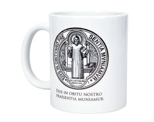 Kubek z religijnym napisem święty Benedykt