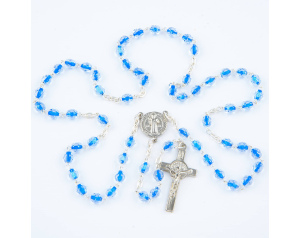 Różaniec Maryjny Kryształkowy Ze św. Benedyktem Niebieski z Nitką