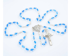 Różaniec Maryjny Kryształkowy Ze św. Benedyktem Niebieski z Nitką