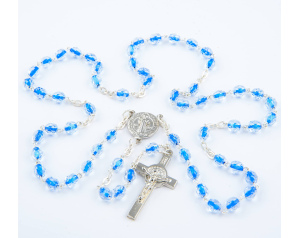 Różaniec Maryjny Kryształkowy Ze św. Benedyktem Niebieski z Nitką