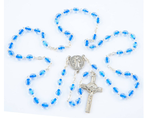 Różaniec Maryjny Kryształkowy Ze św. Benedyktem Niebieski z Nitką