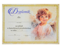 Dyplom ukończenia katechezy przedszkolnej z Aniołem Zestaw 10 szt. - Dyplom religijny dla dzieci, przedszkola