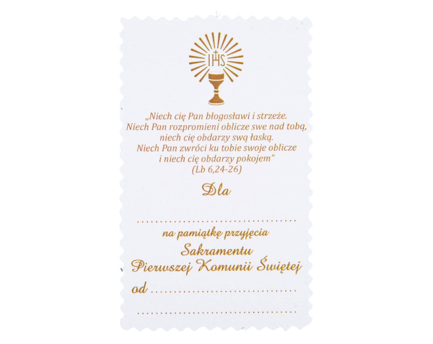 Karteczka z Dedykacją na Pierwszą Komunię Świętą