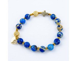 Różaniec Bransoletka Premium Jaspis Cesarski Niebieski Hematyt