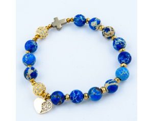 Różaniec Bransoletka Premium Jaspis Cesarski Niebieski Hematyt