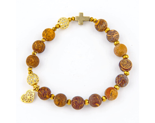 Różaniec Bransoletka Premium Jaspis Kalahari Mat.Hematyt