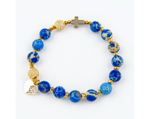 Różaniec Bransoletka Premium Jaspis Cesarski Niebieski Hematyt