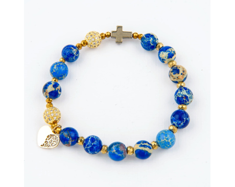 Różaniec Bransoletka Premium Jaspis Cesarski Niebieski Hematyt