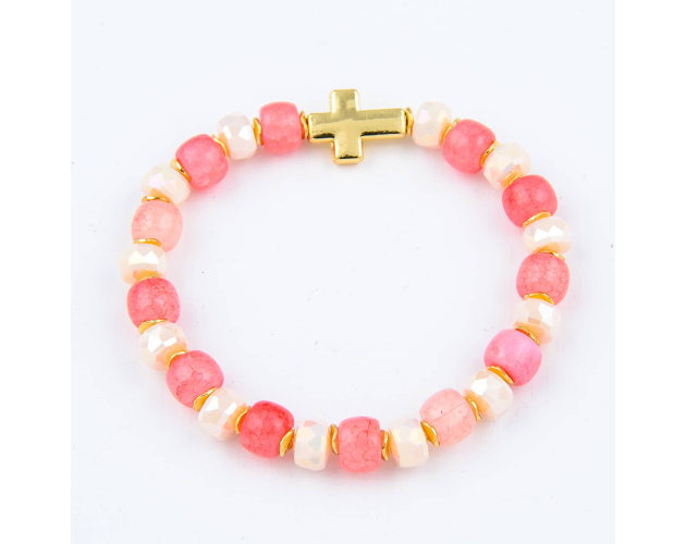 Bransoletka z Krzyżykiem Biało Różowa