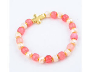 Bransoletka z Krzyżykiem Biało Różowa