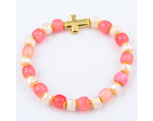 Bransoletka z Krzyżykiem Biało Różowa