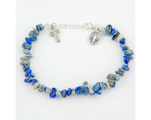 Bransoletka religijna z Krzyżykiem i Medalikiem Lapis Lazuli