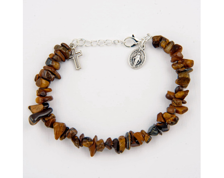 Bransoletka religijna z Krzyżykiem i Medalikiem Tygrysie Oko