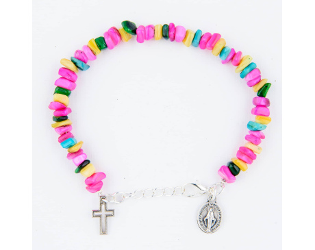 Bransoletka religijna z Krzyżykiem i Medalikiem Masa Perłowa