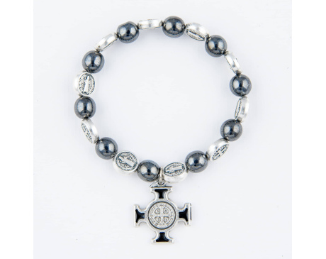 Bransoletka z Krzyżem św. Benedykta Hematyt