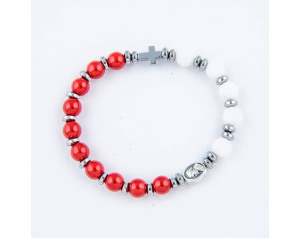 Różaniec Bransoletka Podwójna Koral i Agat Biały