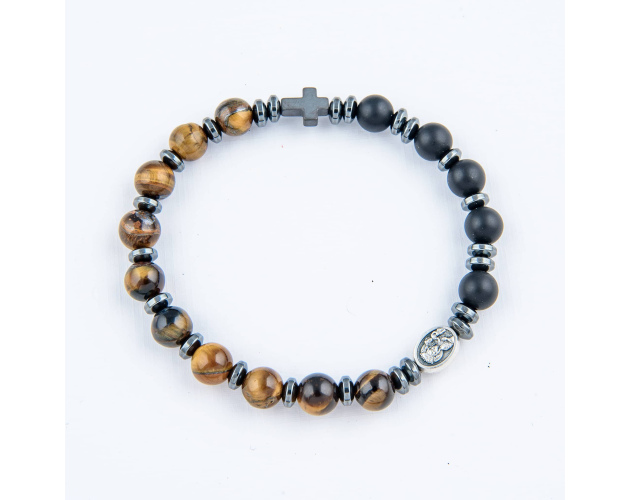 Różaniec Bransoletka Podwójna Tygrysie Oko Onyx