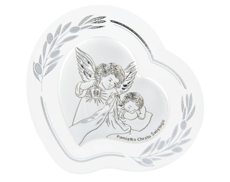 Obrazek Srebrny Biały Aniołek dla Dziecka - pamiątka Chrztu Świętego