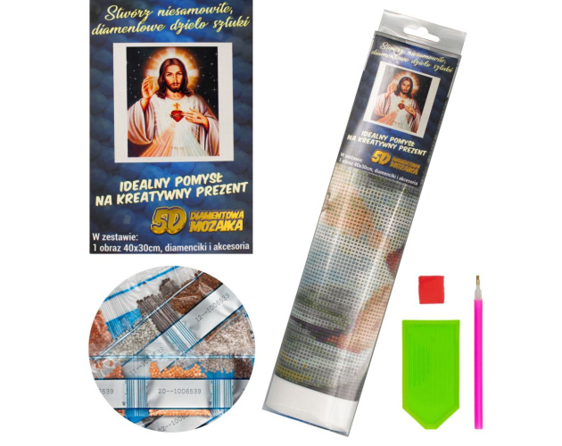 Diamentowa mozaika Serce Jezusa 30 x 40 cm – kreatywna zabawa i relaks
