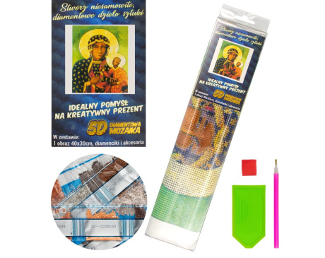 Diamentowa mozaika religijna Matka Boska Częstochowska 30 x 40 cm – kreatywna zabawa i relaks