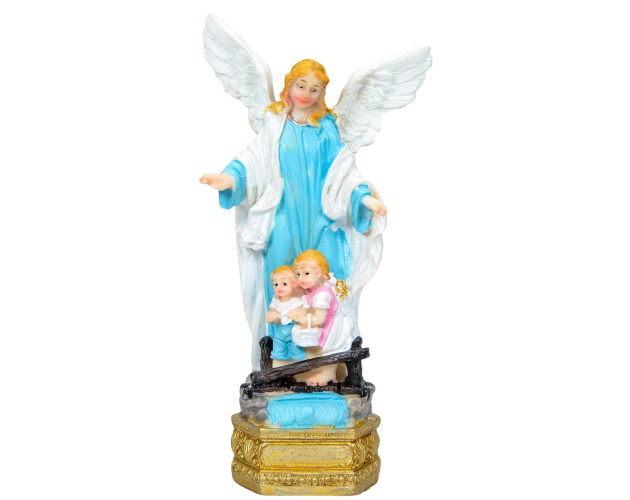Figurka Anioł Stróż z dziećmi niebieski
