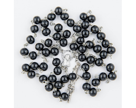 Różaniec drewniany na drucie czarny